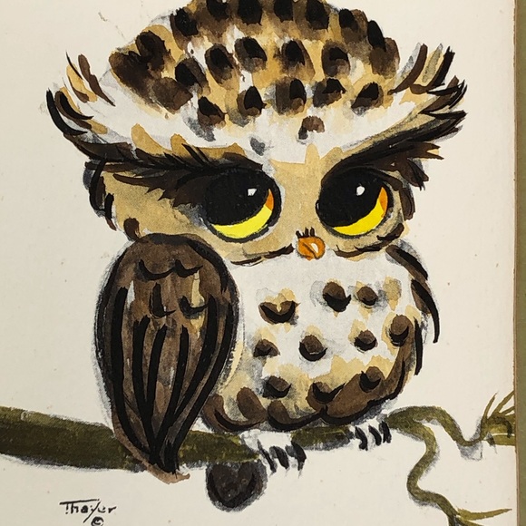 Vintage Owl Watercolor Painting by Lois Mae Thayer - Picture 11 of 11